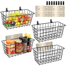 Wire Storage Baskets 4 Pack Black Hanging Wall Cabinet Door Fruit Organizer