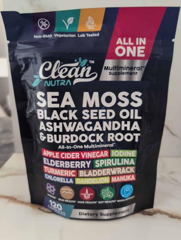 Clean Nutra Sea Moss + Black Seed Oil + Ashwagandha Capsules Non-GMO 120 ct
