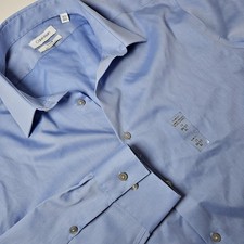 Calvin Klein Steel Dress Shirt Mens XL 17 36/37 Mist Blue Striped Slim Fit