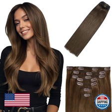 Clip in Hair Extensions 120g 7pcs 14 Inch Chocolate Brown 4 Straight