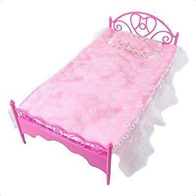 Rosa Kunststoff Mode Puppenzimmer Möbel Bettgestell Kissen & Decke