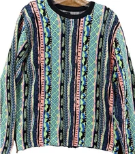 Empyre Brock Sweater Coogi Style Mens Large Vertical Geometric Design Neon Multi