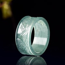 Real Grade A Natural Blue Jade Jadeite Men Women Landscape Ring ID:16-22mm All