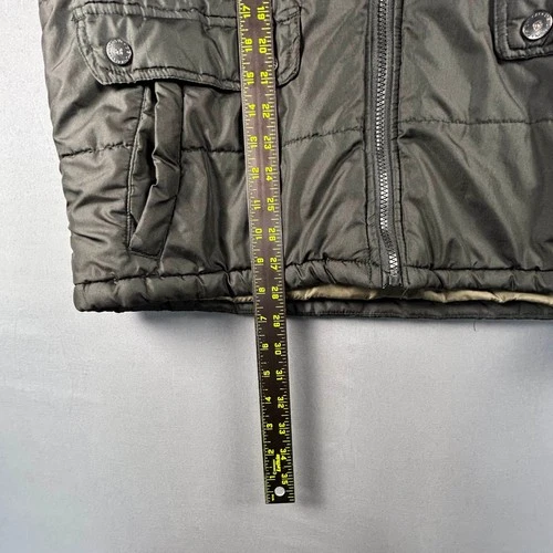 Distortion Mens Large Black Grey Hybrid Puffer Jacket Vest Knit Sleeves Flag L image 7