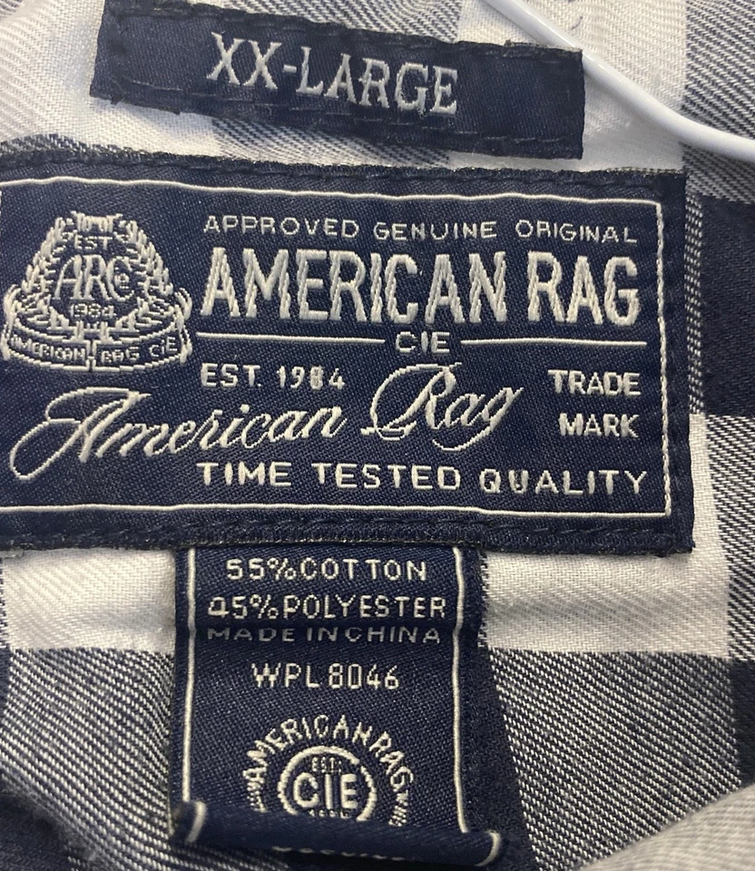 American Rag Mens Black White Plaid Shirt Size 2XL 24x31 Cotton Blend - Image 3 of 4