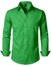 Men's Stretch Soft Slim Fit Dress Shirts Long Sleeve Formal Wedding Business ...
