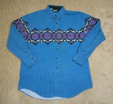 Vintage Roper Shirt Men XL Blue Aztec Southwestern Wrap Around Western USA 90s
