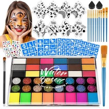 Kids Face Painting Kit 42 NonToxic Colors,8 face Reusable Stencils,77 Sticky...