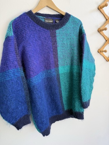 Vintage Paul Harris Mohair Blend Colorblock Pullover Sweater Sz M 3/4 Sleeves - Image 1