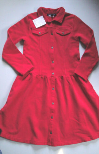 NWT France Lili Gaufrette Red Cotton Knit Long Sleeve Shirtdress Dress Size 10  - Afbeelding 1 van 3