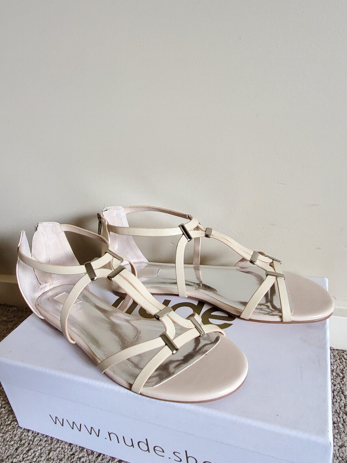 NUDE footwear joyful cream strappy pretty leather sandals size 38 7 new in box 