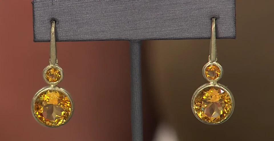 Pendientes colgantes de cuarzo citrino chapado en rodio de plata de ley con rarezas Foto 3 de 4