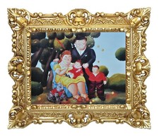 STAMPA SU CARTA TELATA LA FAMIGLIA DI BOTERO CON CORNICE STILE BAROCCO CM 45X37