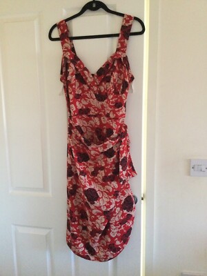 50er Jahre Stil DOGHOUSE VINTAGE, Hawaii Kleid, rot/beige./ schwarz Rockabilly 16