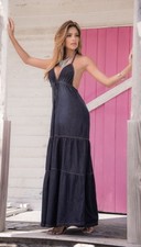 SALE ~ Mapale Blue Chambray Denim Long Maxi Summer Sun Dress 4991