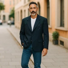 Vintage Pioneer Wear Sports Jacket Size 42 Wool Suede Navy Western Detailing USA