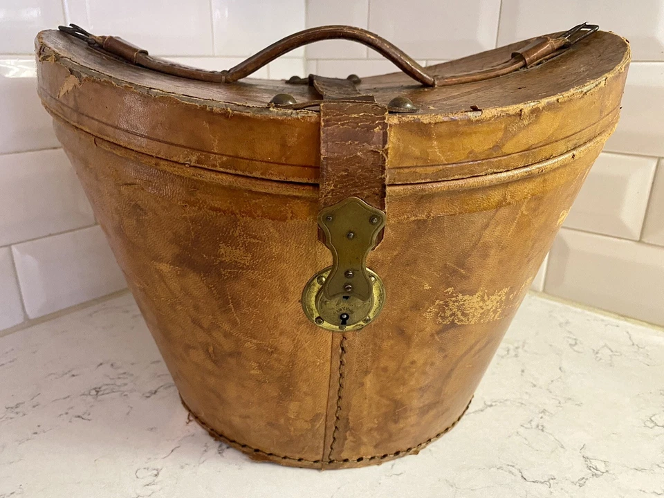 Antiguo sombrero de copa belga y estuche en relieve - piel de castor - ¡estilo steampunk!! Foto 3 de 4