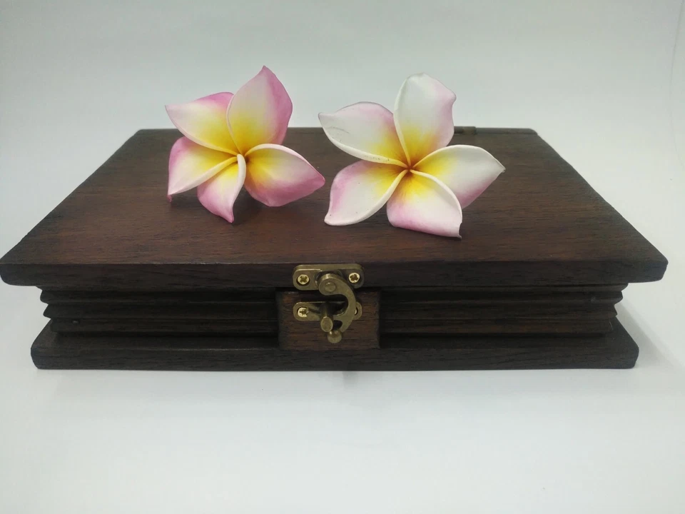 Wooden Box Book Shaped Teak Handmade Trinket Storage Collectibles Gift Vintage - Image 3 of 4