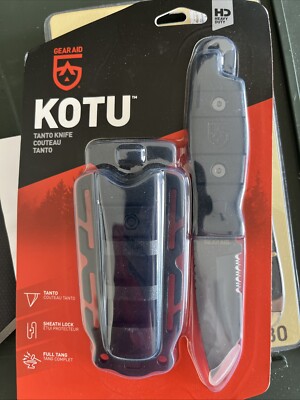 GEAR AID Kotu Tanto Lightweight Survivial Knife w/ Fixed Blade/Sheath Black, 3 