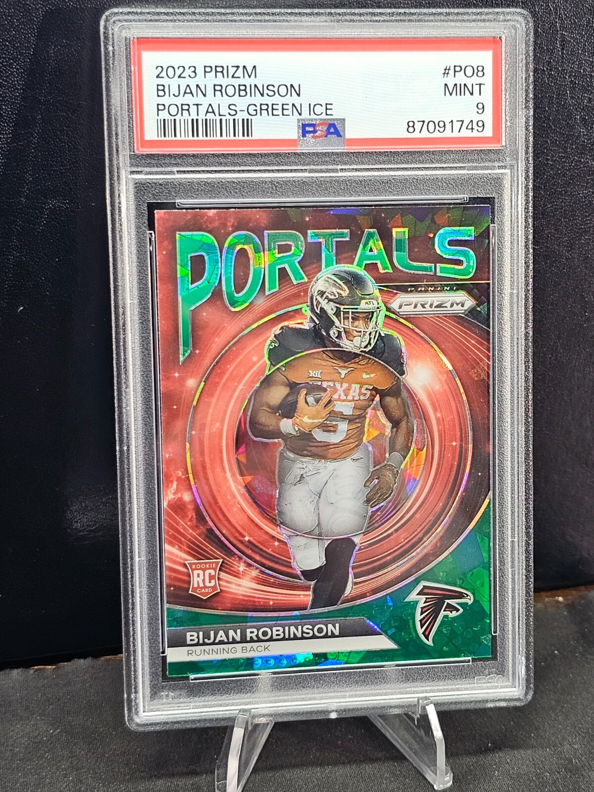 2023 PRIZM FOOTBALL BIJAN ROBINSON RC PORTALS GREEN ICE PSA 9
