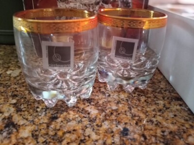 Boxed Set (6) Whiskey Low Ball 2oz  Classique Etched  Gold Rim Circleware Turkey