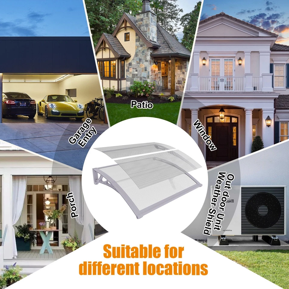 40" x 120" Door Window Awnings Canopy with Sink Polycarbonate Rain UV Sheets - Image 4 of 4