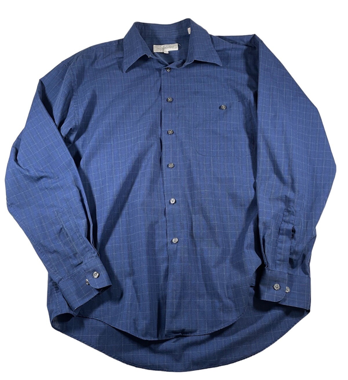 Camicia anteriore con bottoni Ysl Yves Saint Laurent taglia L 16 34 35 a quadri tasca