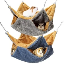 2 Pcs Pet Cage Hammock Soft Plush Bunkbed Hanging Hammock (Blue, Gray)