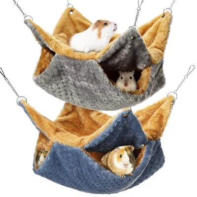 CUNNO 2 Pcs Pet Cage Hammock Soft Plush Bunkbed Hanging Hammock (Blue, Gray)