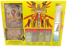 Holy Water Oil Set Candle Icon Cross Jerusalem Incense Land Wood Blessed