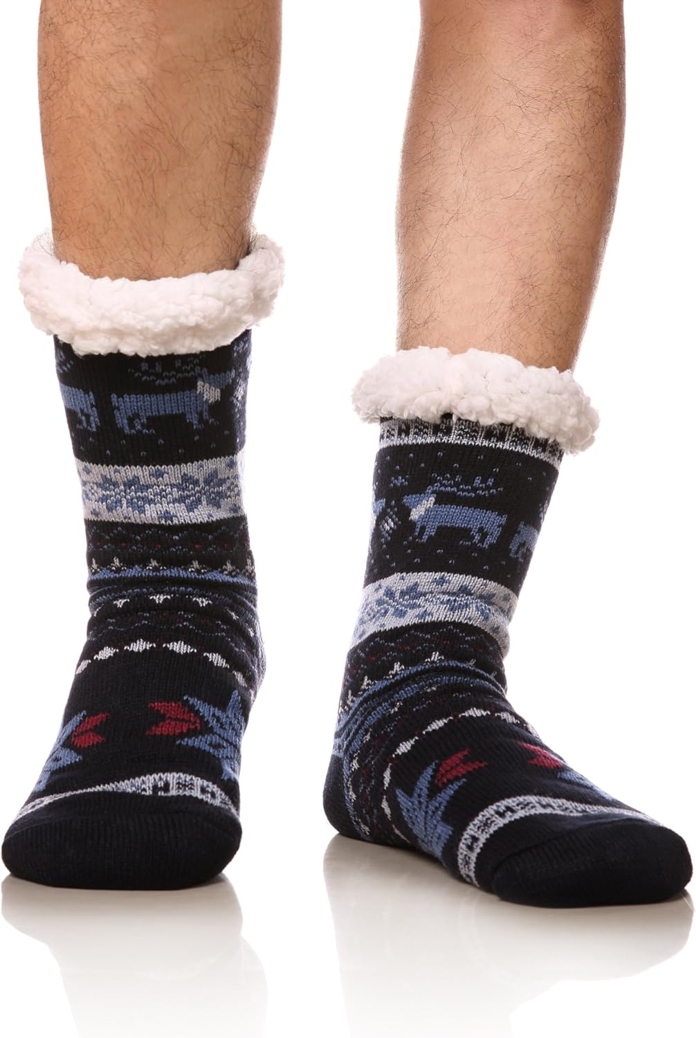 Men'S Winter Thermal Fleece Lining Knit Slipper Socks Soft Warm Cozy Fuzzy Fluff