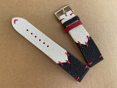 Black - White Stingray Watch Strap Band 16mm 18mm 19mm 20mm 21mm 22mm 24mm 26mm