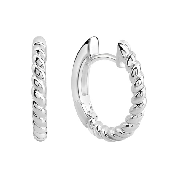 Klappcreolen Aus 925/- Sterling Silber Rhodiniert Glanz Gedrehte Optik V Creolen-image