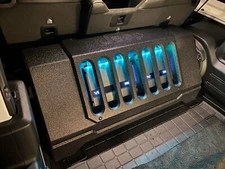 2007-25 Jeep Wrangler JKU/JLU Custom Subwoofer Box W/AmpRack/Grill￼ No Jeep Logo