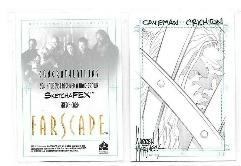 Farscape Season 3 Sketch Card CAVEMAN CRICHTON   By Warren Martineck  - Image 2 of 2