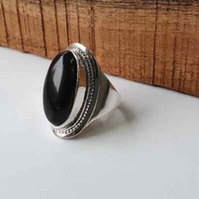 Solid 925 Sterling Silver Natural Black Onyx Gemstone Ring Jewelry For Her R 66