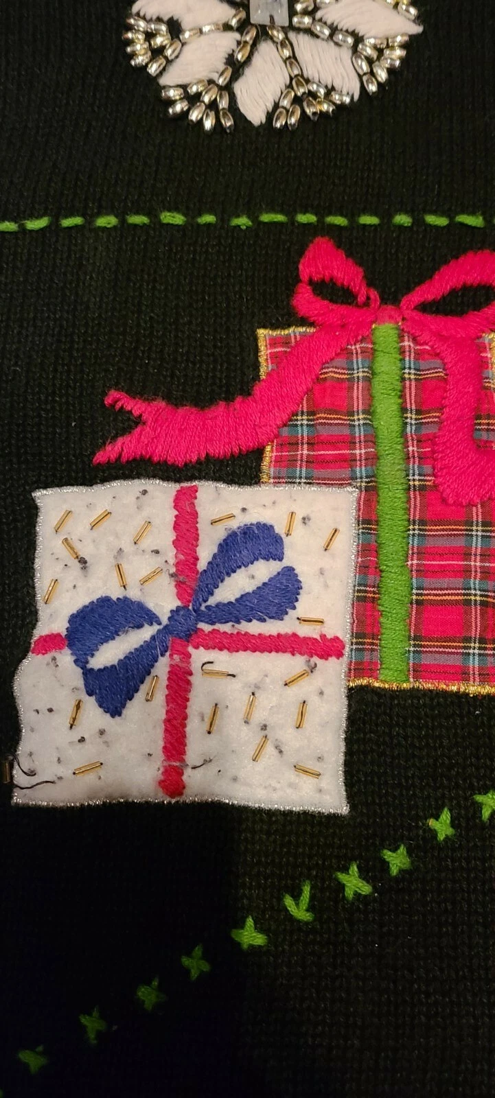 Vintage Ugly Christmas Sweater Sz L Embellished Pullover Festive Party Winner