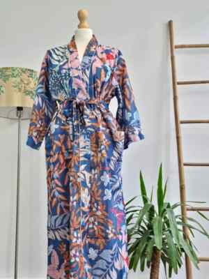 1 PC Indian block Print 100% cotton robe gown Hippie women maxi kimono dresses