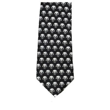 Men's Black Neck Tie White Skulls Novelty Rock Biker Gothic
