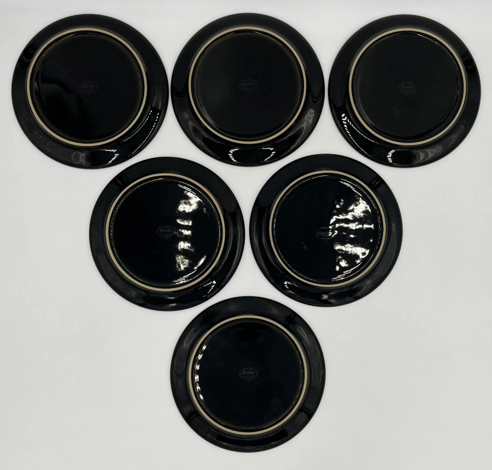 "Juego de 6 platos de pan Denby-Langley Halo 8"" azul negro moteado aperitivo postre" Foto 4 de 4