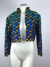Jane Laug Textiles Nyc Cropped Textured Knit Open Front Ombre Blazer Jacket S