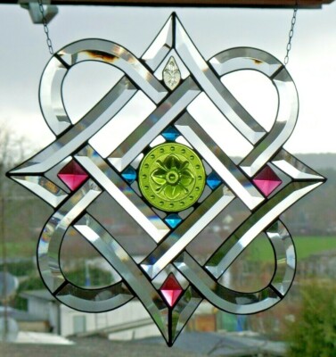 Bleiverglasung Facetten - Fensterbild keltisches Motiv mit Pressglas in Tiffany
