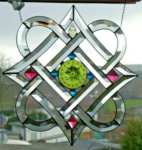 Bleiverglasung Facetten - Fensterbild keltisches Motiv mit Pressglas in Tiffany - Bild 1 von 12