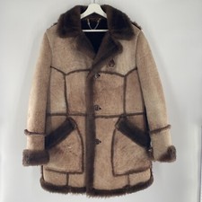 VTG Rugged Real Sheepskin Shearling Fur Jacket Coat Marlboro Man 44 Sleeve Torn