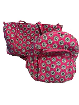 Vera Bradley Backpack And XL Travel Bag In Pink Swirls Flowers RETIRED  PATTERN