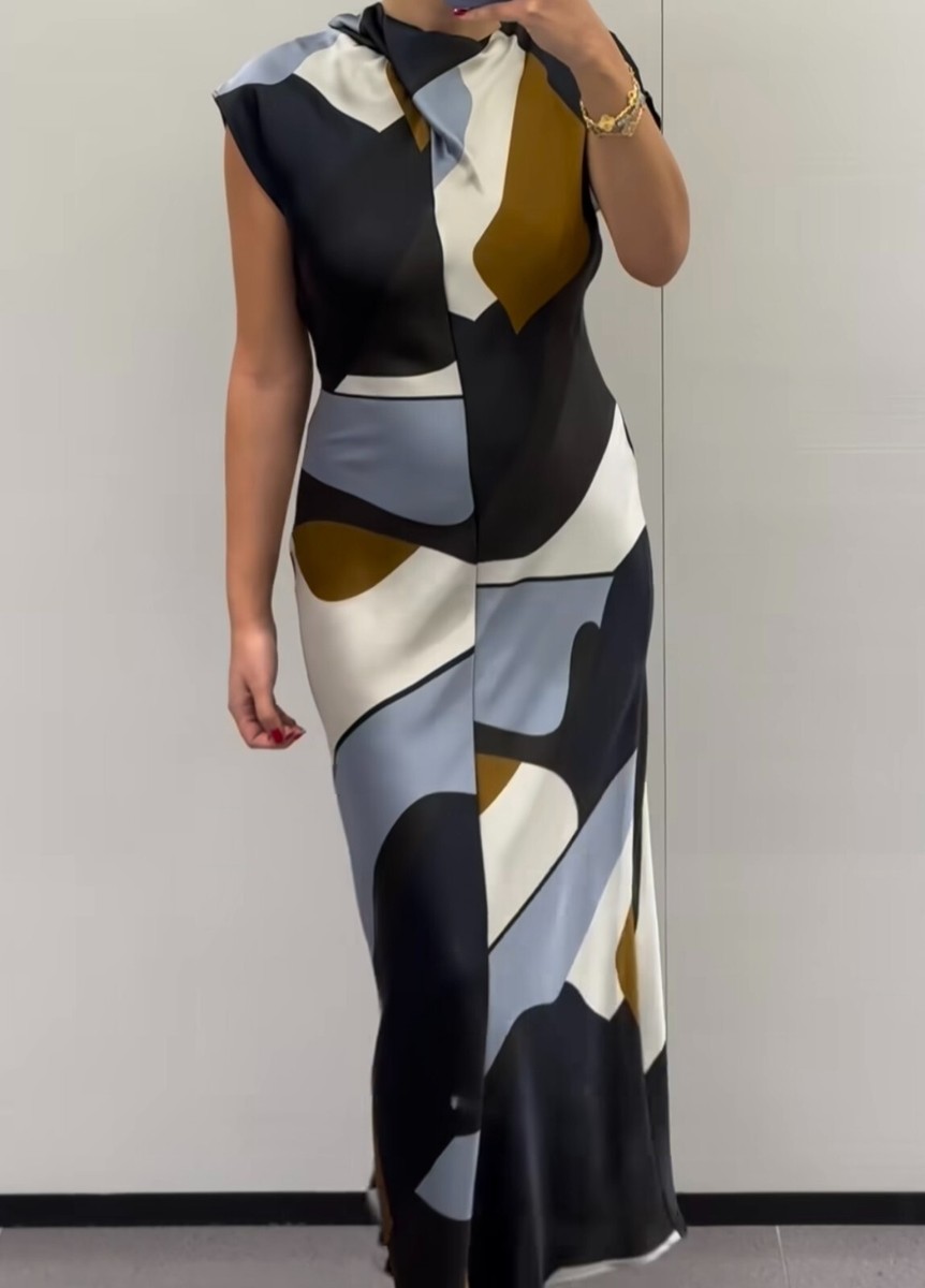 ZARA : Black/Ecru Satin Printed Midi Dress : 2479/124 : ALL