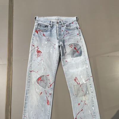 Levis 501 Vintage 80s Redline Selvedge USA Light Wash paint
