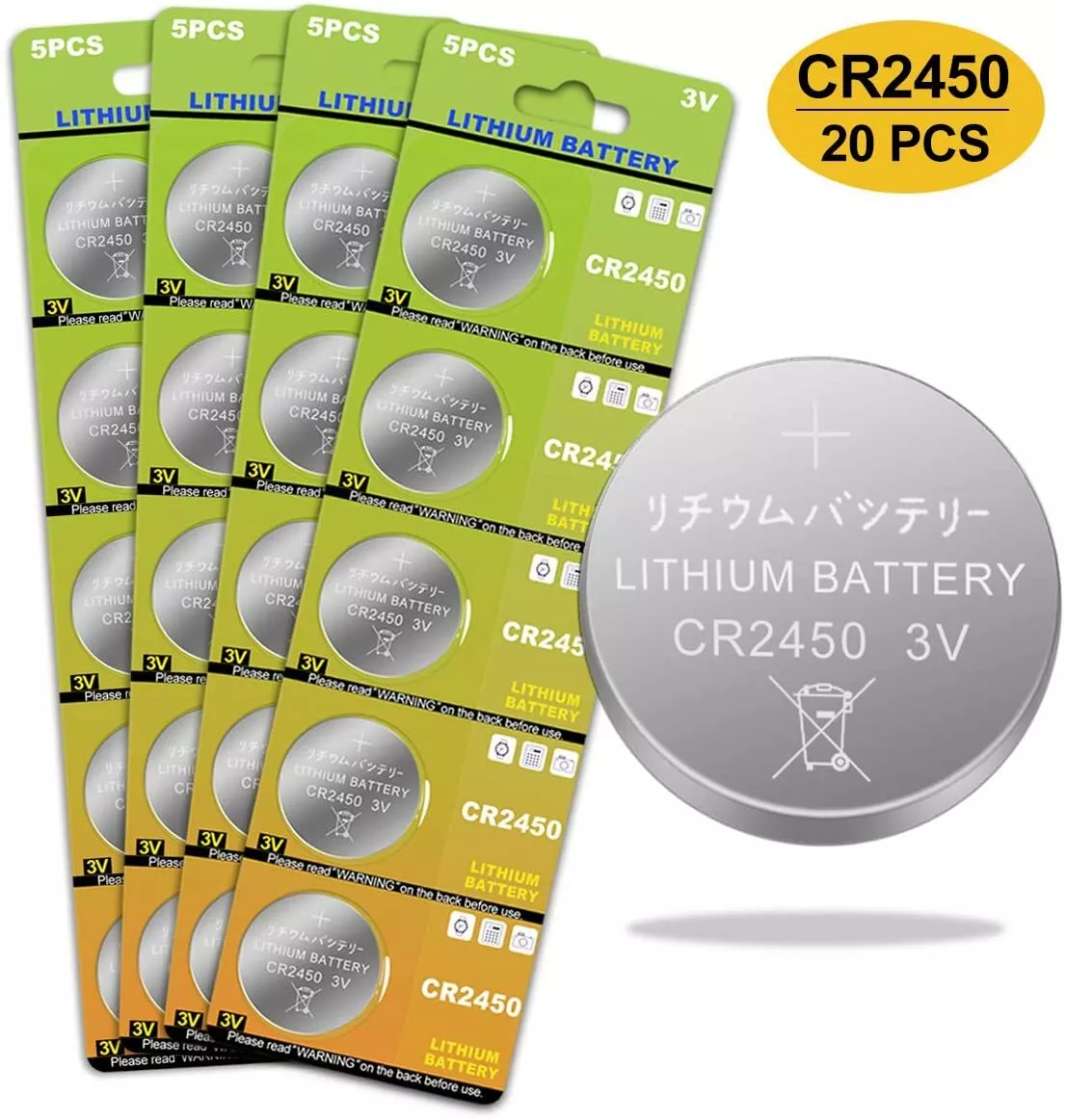 20PC 700mAh CR2450 Battery 3v Lithium Coin Cell Batteries High