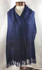 Unbranded Womens Dark Navy Gold Thread Accent Fringed Soft Scarf Shawl 64"x23"