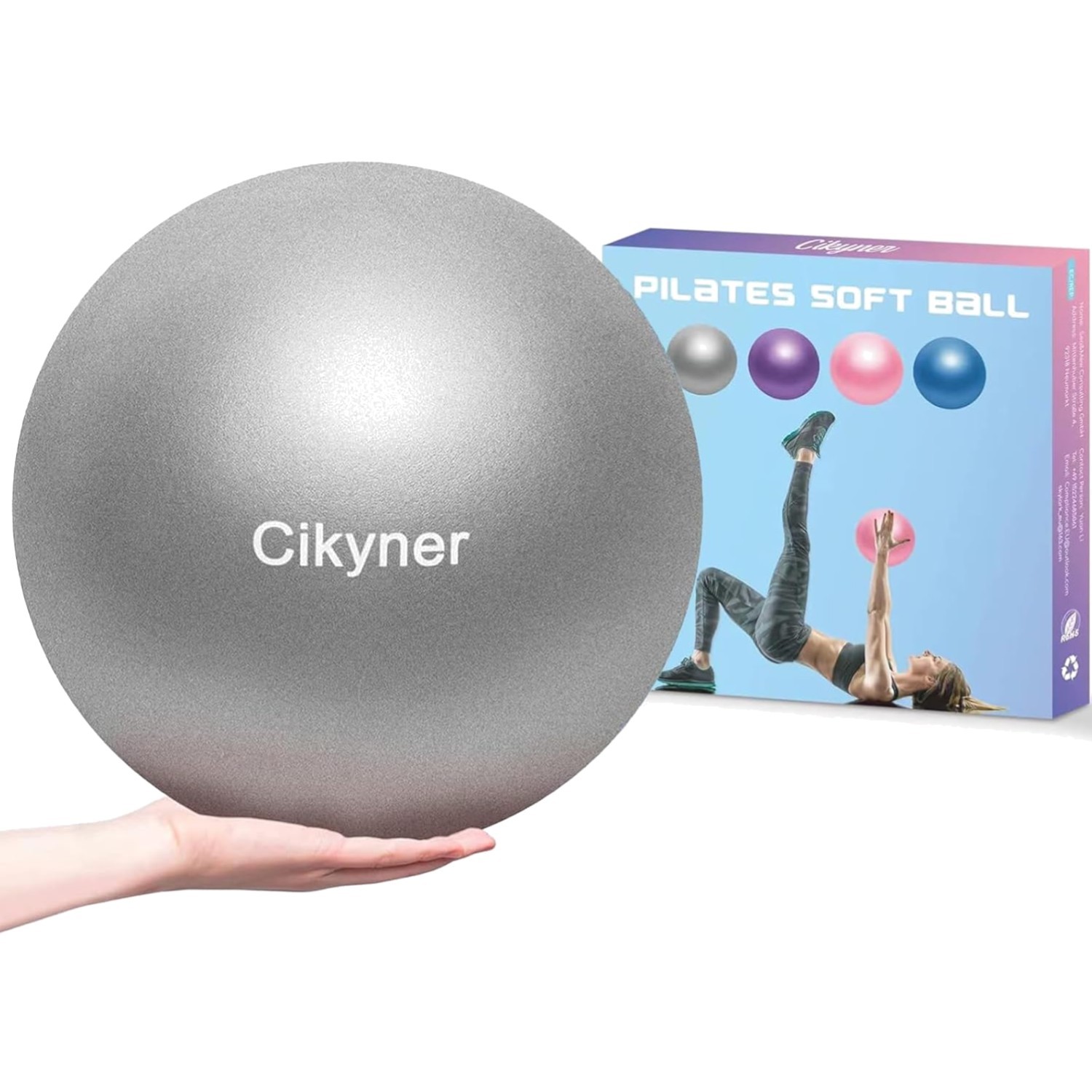 Gymnastikball, Pilates, Yoga, Anti-Burst, Klein, aufblasbar, 23-25 cm, grau